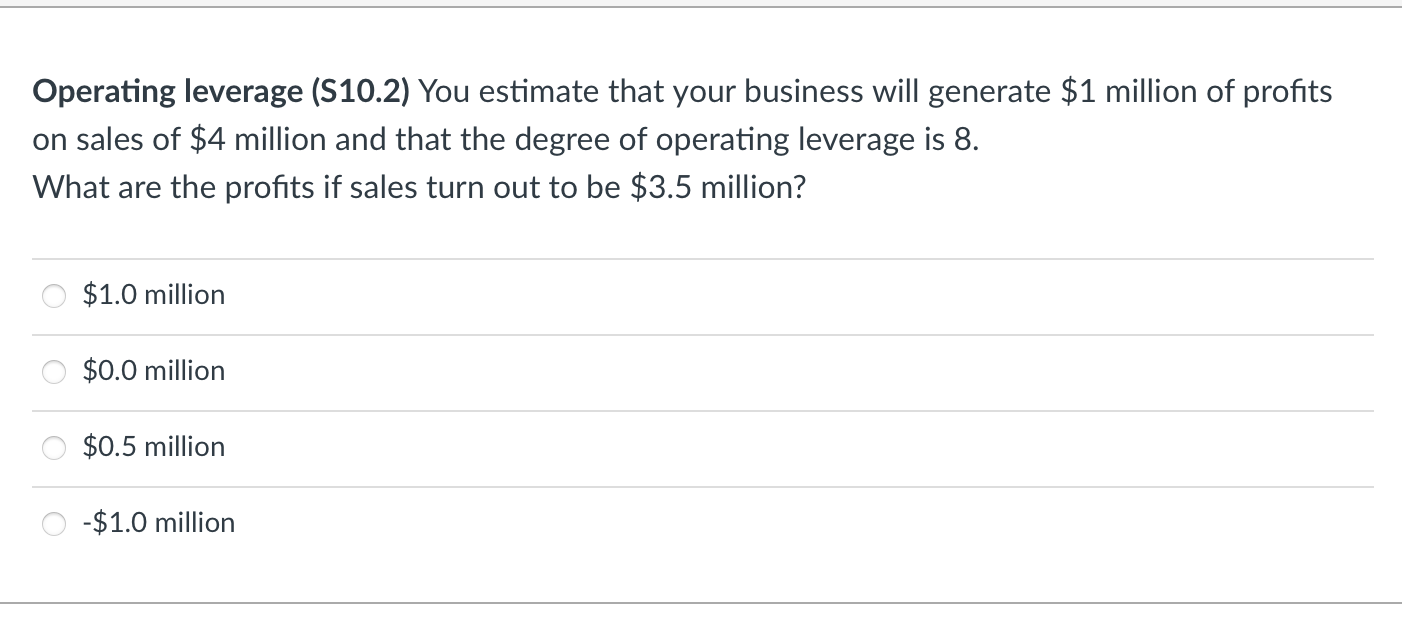 Operating leverage (S10.2) You estimate that your business will generate $1