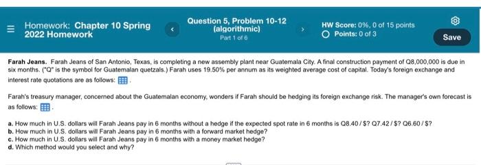  @ Homework: Chapter 10 Spring 2022 Homework Question 5, Problem 10-12
