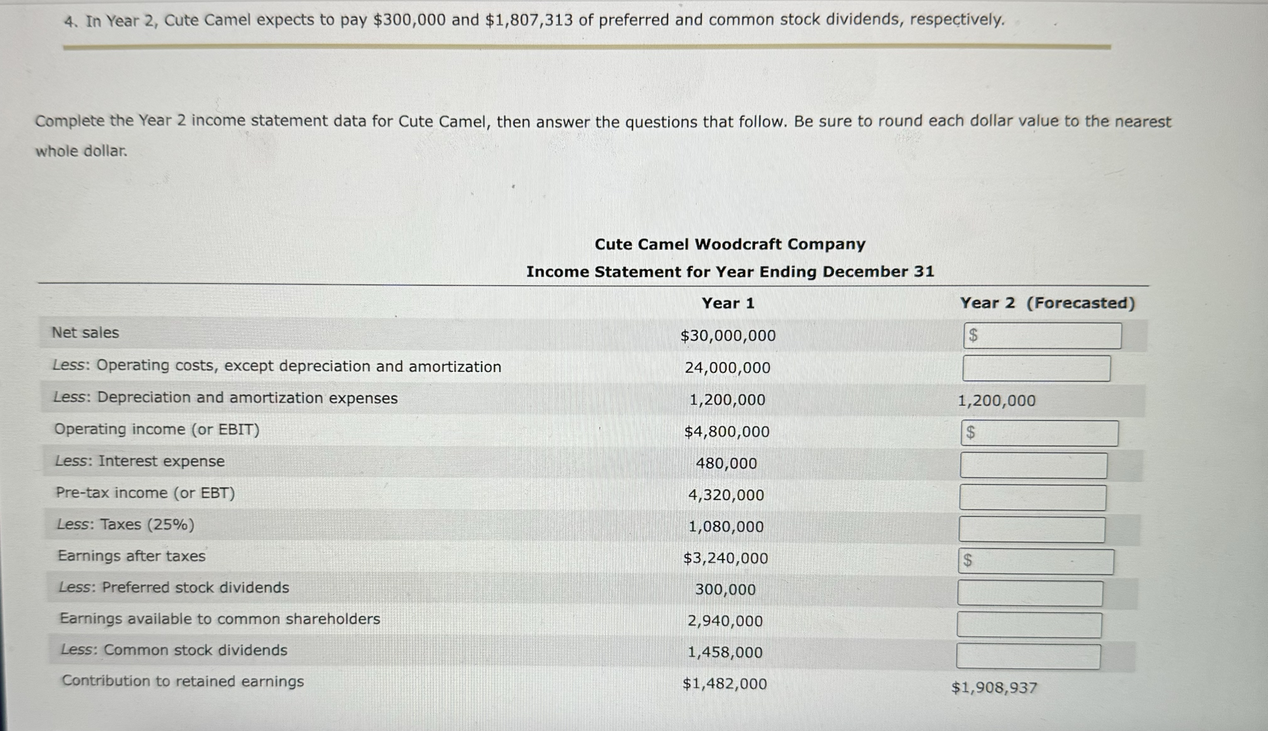  In Year 2, Cute Camel expects to pay $300,000 and $1,807,313