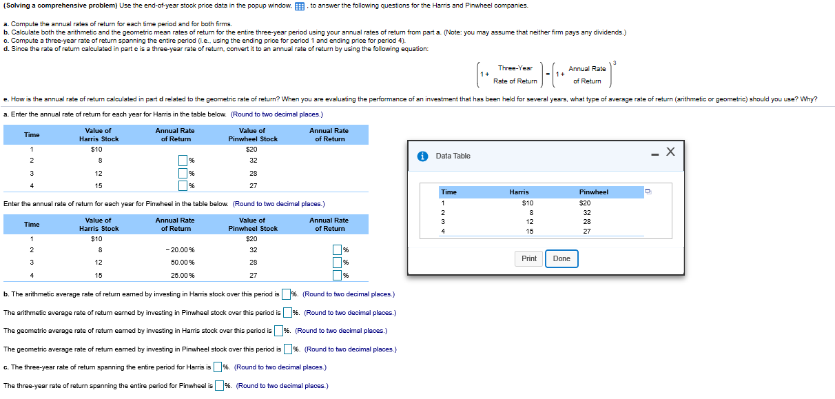  (Solving a comprehensive problem) Use the end-of-year stock price data in