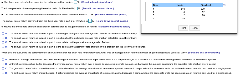 the popup window, to answer the following questions for the Harris and
