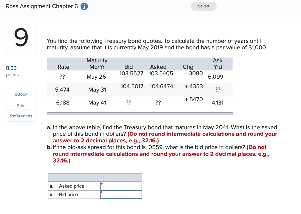 Ross Assignment Chapter 6 9 8.33 points eBook Print References Saved
