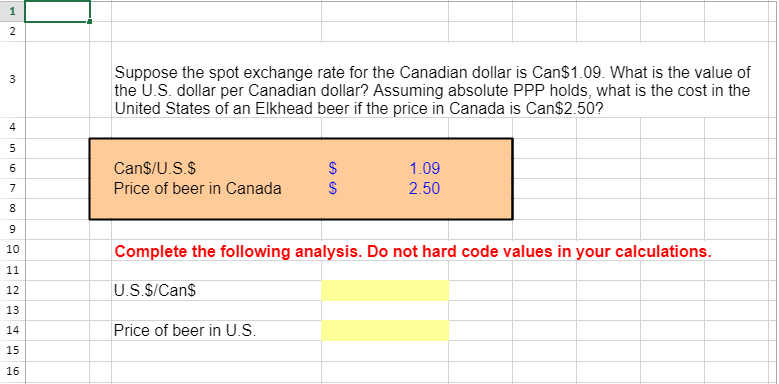 Please show Excel Formula. 1 2 3 Suppose the spot exchange