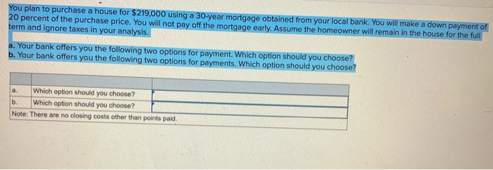  You plan to purchase a house for $219,000 using a 30-year
