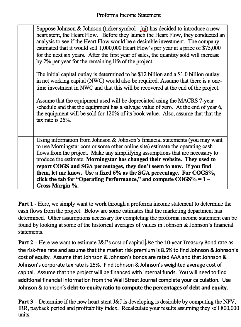 ONLY PART 3 Proforma Income Statement Part 1 - Here, we simply