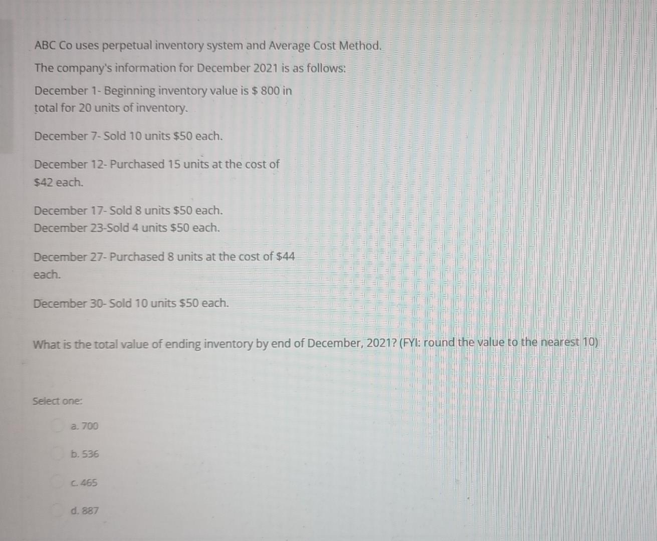 company's information for December 2021 is as follows: December 1- Beginning inventory