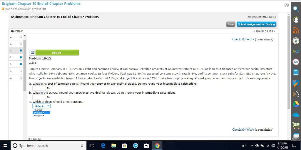  Brigham Chapter 10 End-of-Chapter Problems Due on Tomorrow at 1 1