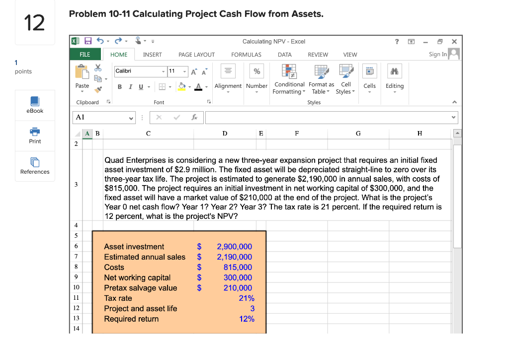 Problem 10-11 Calculating Project Cash Flow from Assets. 12 XI B