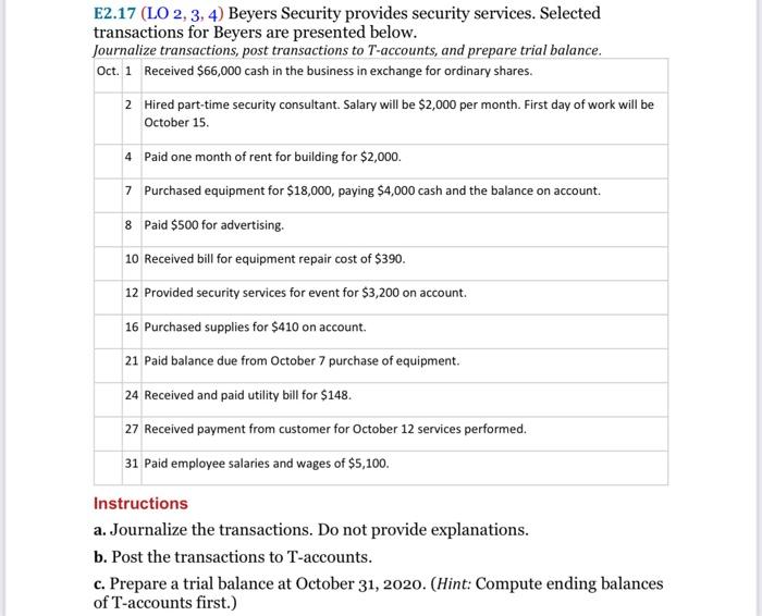  E2.17 (LO 2, 3, 4) Beyers Security provides security services. Selected
