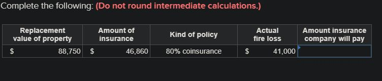 Complete the following: (Do not round intermediate calculations.) Replacement Amount of