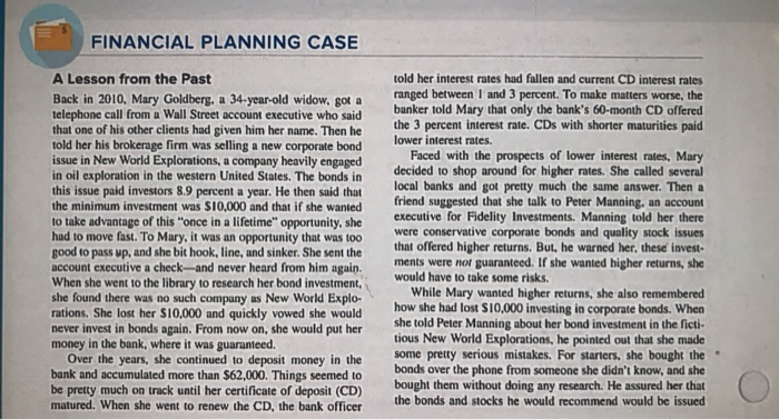  FINANCIAL PLANNING CASE A Lesson from the Past Back in 2010,