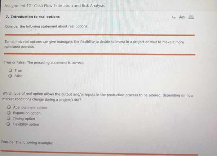  Assignment 12 - Cash Flow Estimation and Risk Analysis 7. Introduction