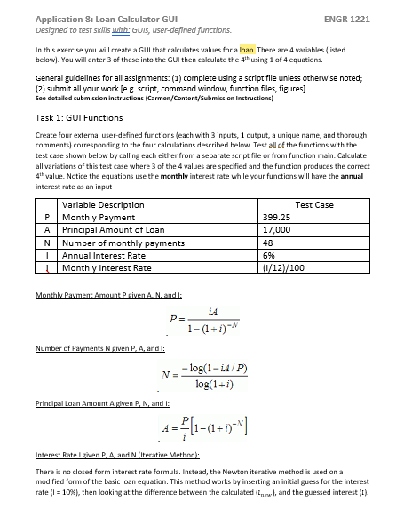 Using MATLAB ENGR 1221 Application 8: Loan Calculator GUI Designed to test