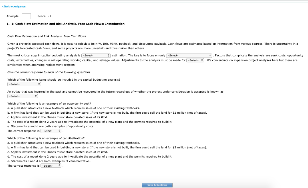 Cash Flow Estimation and Risk Analysis. Free Cash Flows Given a