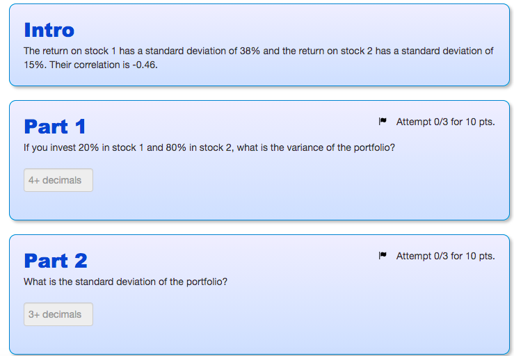 Intro The return on stock 1 has a standard deviation of