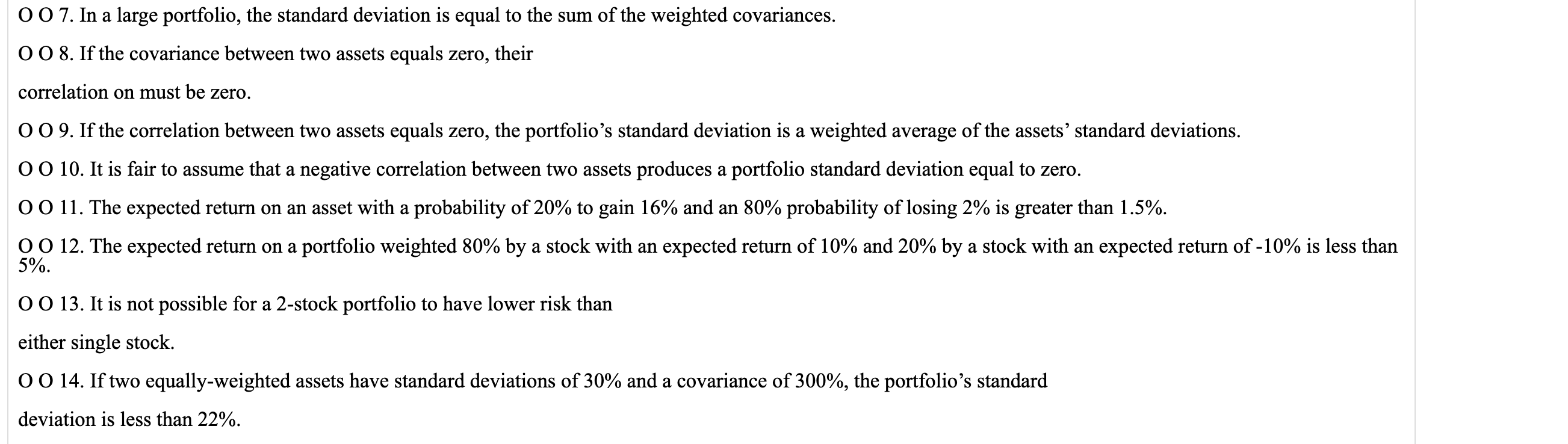0 0 7. In a large portfolio, the standard deviation is