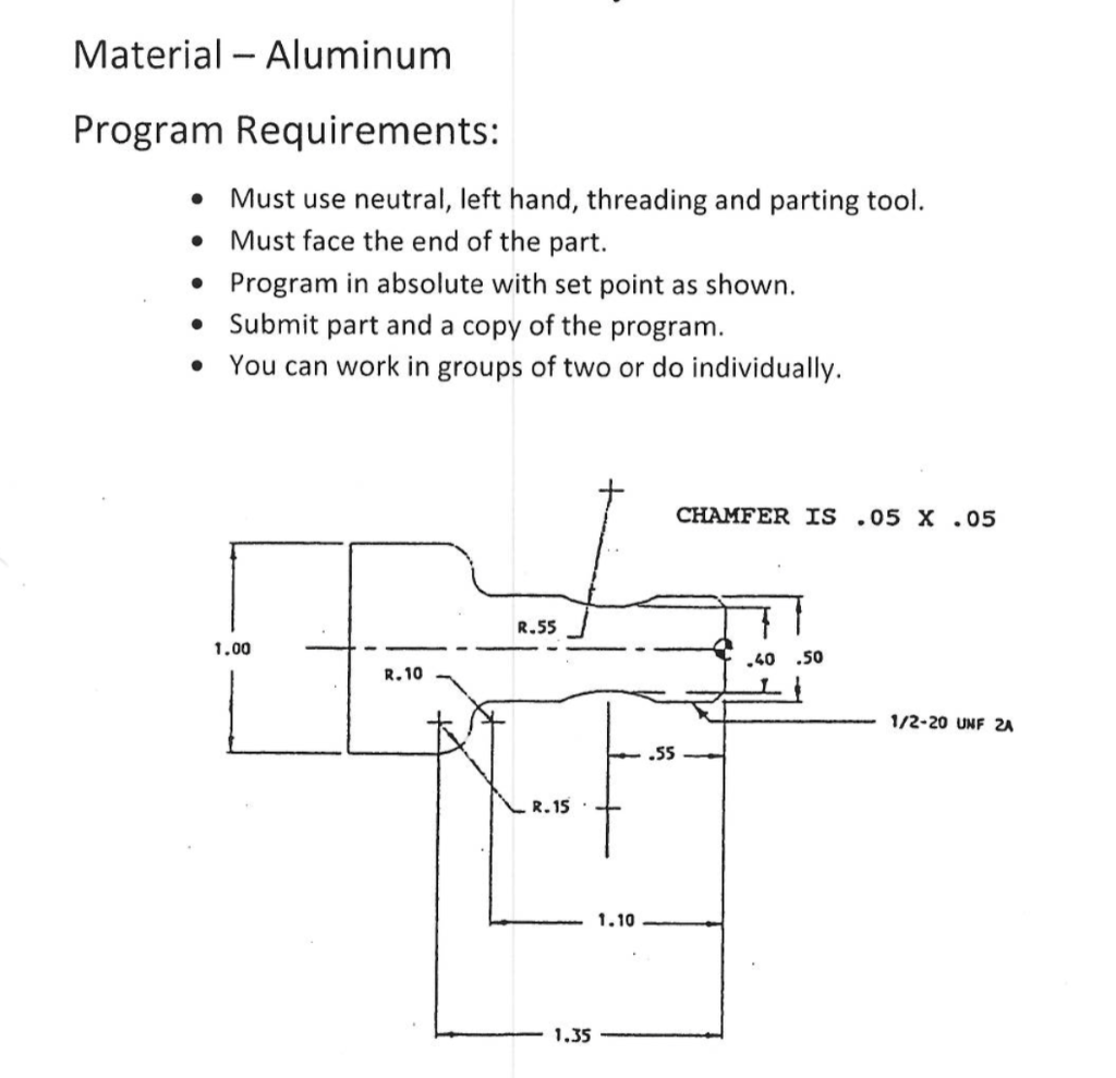 Lathe Thread Write a lathe CNC program using the following information Material