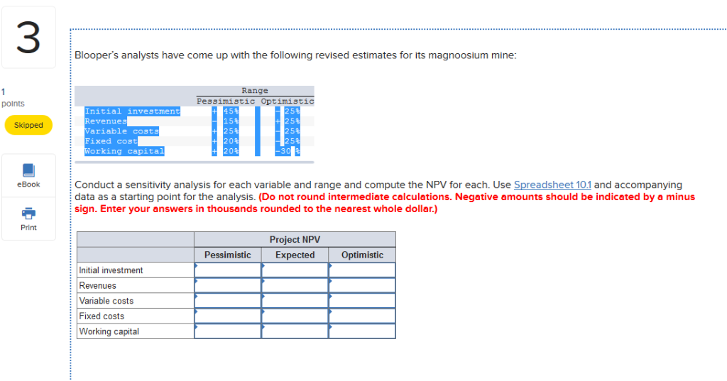 thousands) Initial revenues ($ thousands) Variable costs (% of revenues) Initial fixed