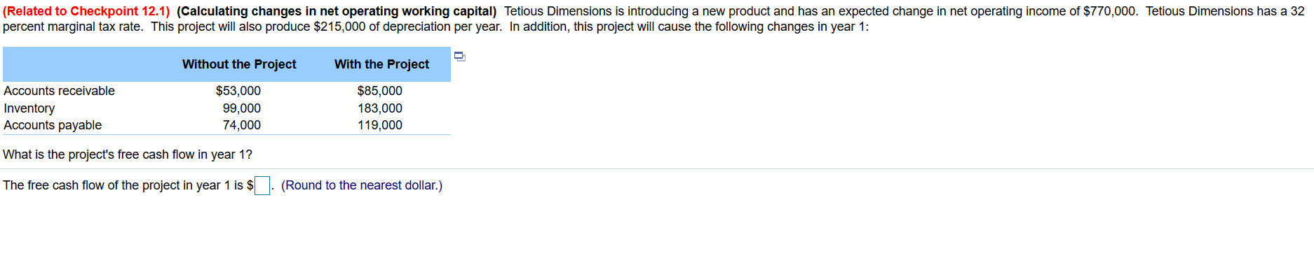 (Related to Checkpoint 12.1) (Calculating changes in net operating working capital)