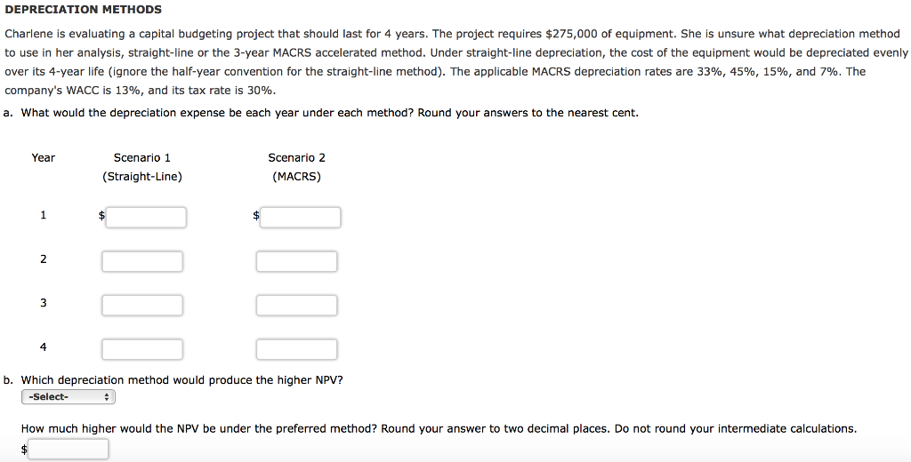 DEPRECIATION METHODS Charlene is evaluating a capital budgeting project that should
