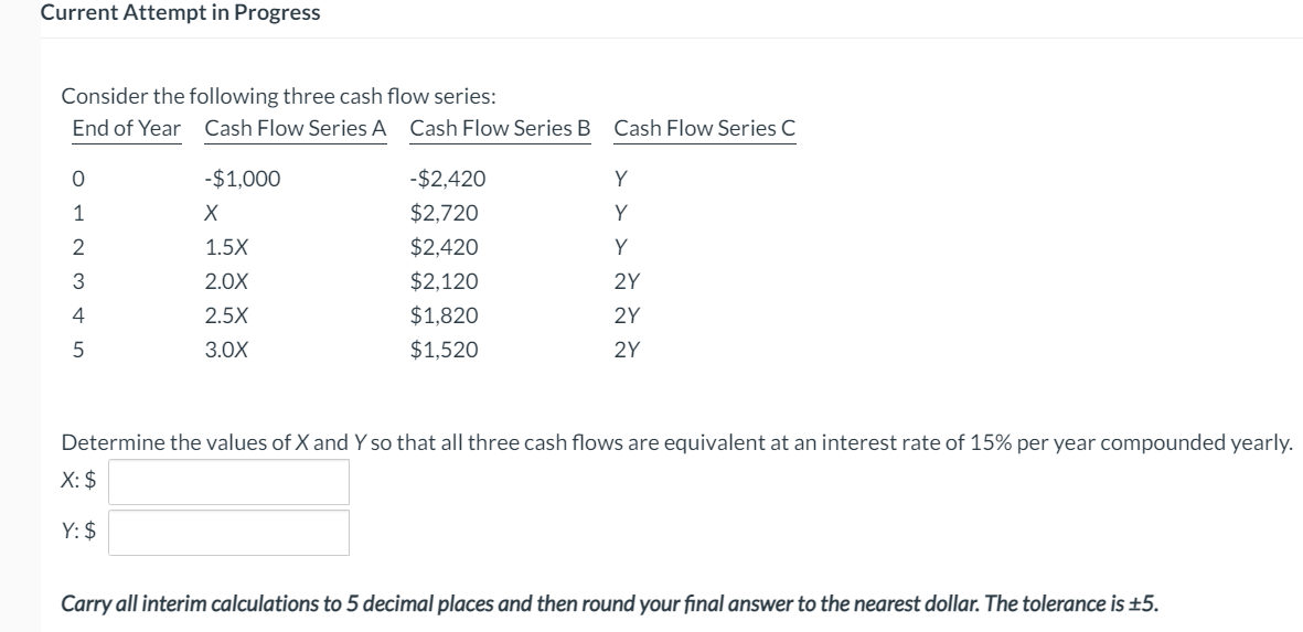 Current Attempt in Progress Consider the following three cash flow series: