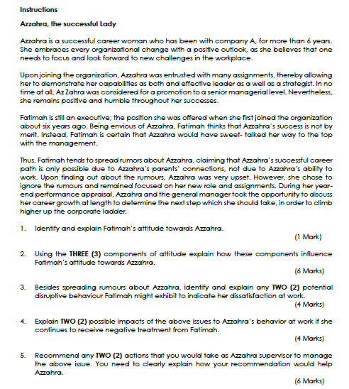 Please provide answer for Question 4 and 5 Instructions Azzahra, the successful