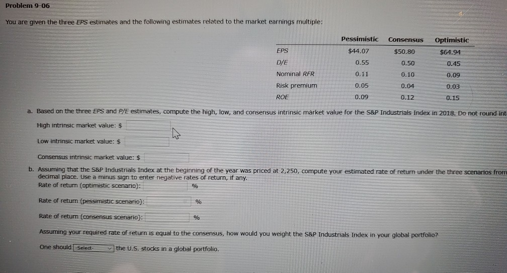 Can you show calculations. Problem 9 06 You are given the