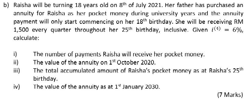 *PLEASE SOLVE MANUALLY NOT USING EXCEL* Raisha will be turning 18