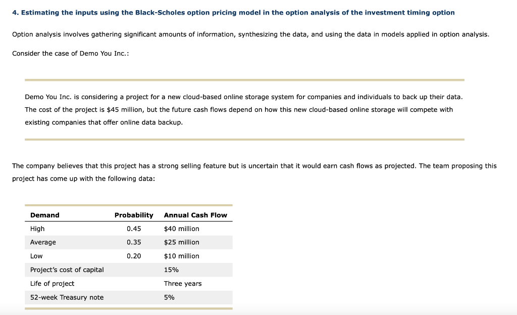 4. Estimating the inputs using the Black-Scholes option pricing model in