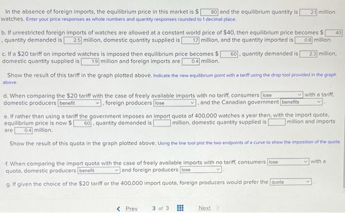 below shows hypothetical data for the Canadian market for watches, presuming this
