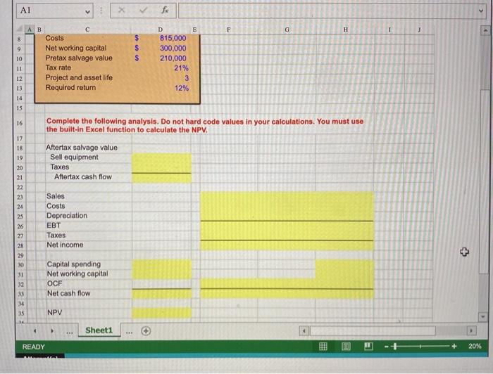$ $ 10 Costs Net working capital Pretax salvage value Tax rate
