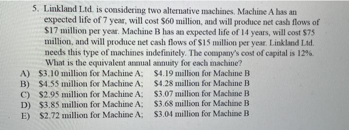  please solve the question in excel 5. Linkland Ltd. is considering