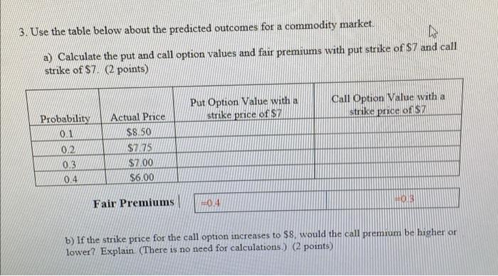  3. Use the table below about the predicted outcomes for a