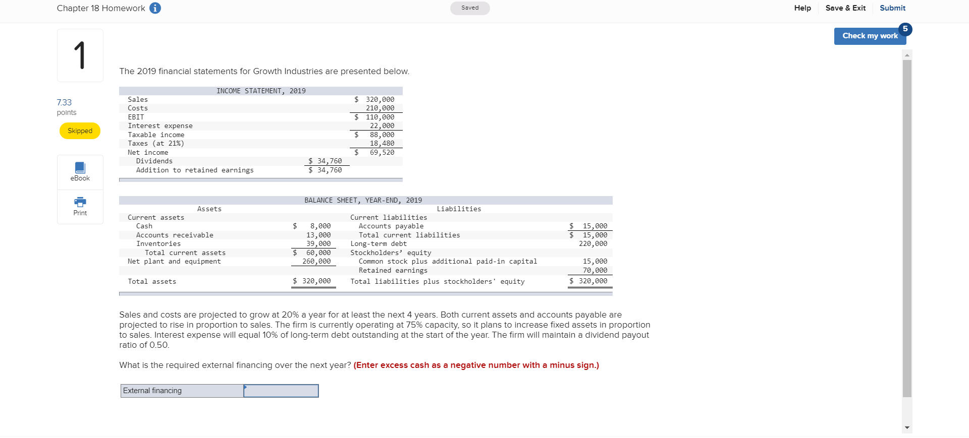  Chapter 18 Homework i Saved Help Save & Exit Submit Check