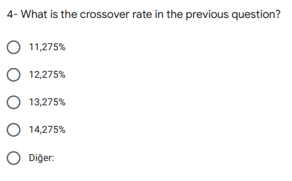  4- What is the crossover rate in the previous question? 11,275%