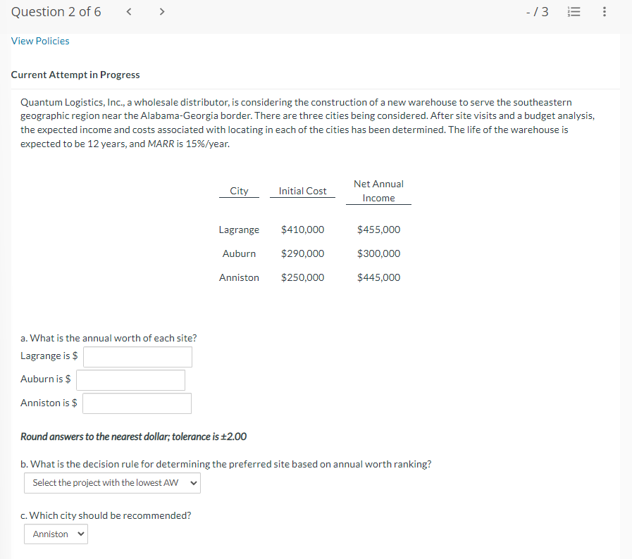 Quantum Logistics, Inc., a wholesale distributor, is considering the construction of