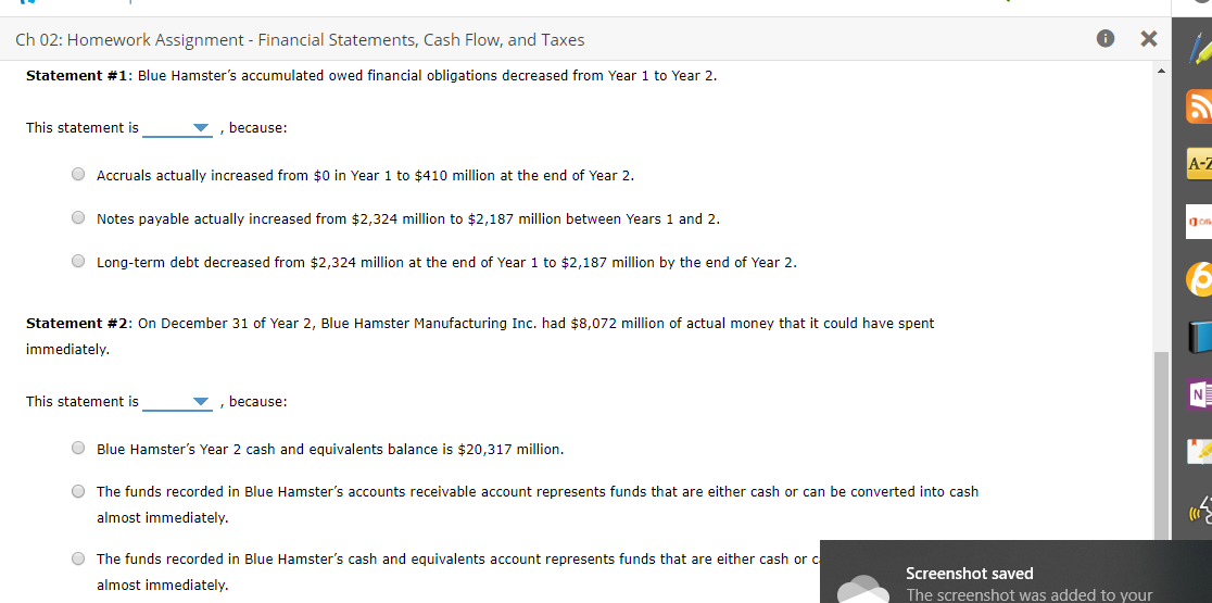 3: Incorrect or correct? Ch 02: Homework Assignment - Financial Statements, Cash