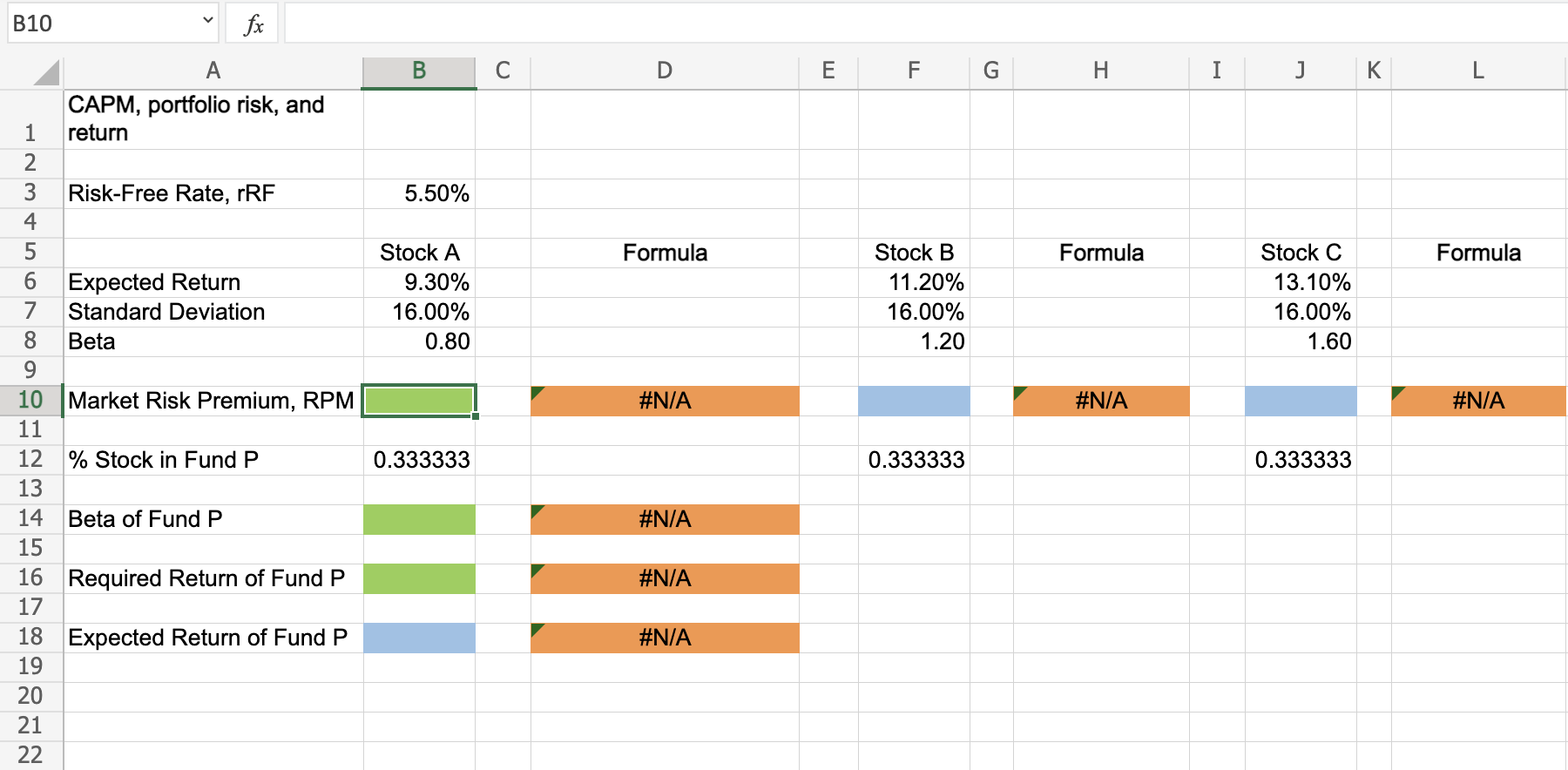 following information for three stocks, Stocks A, B, and C. The returns