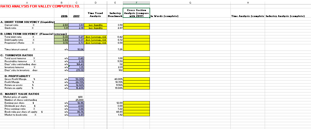 Cross Section Analysis (compare with 2017) the yellow cells D E H
