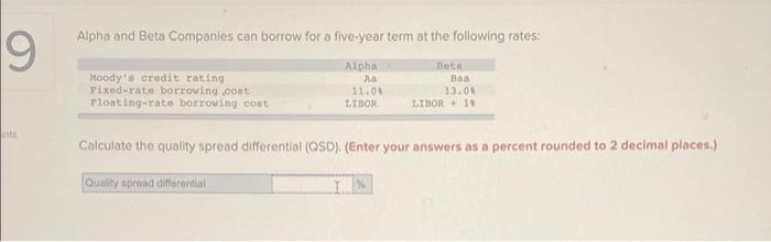  Alpha and Beta Companies can borrow for a five-year term at