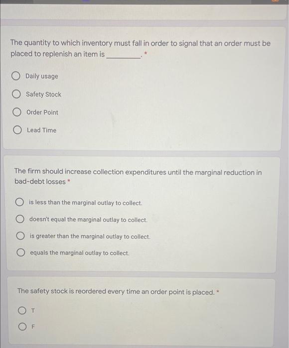  The quantity to which inventory must fall in order to signal