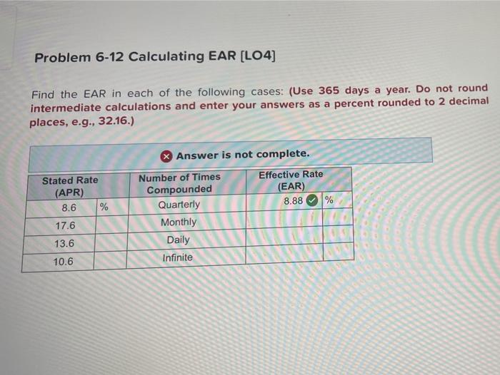 Problem 6-12 Calculating EAR (LO4] Find the EAR in each of