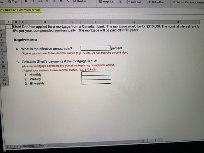  Copy B Overline Merge Cell 3- Insert Row 2. Delete Row
