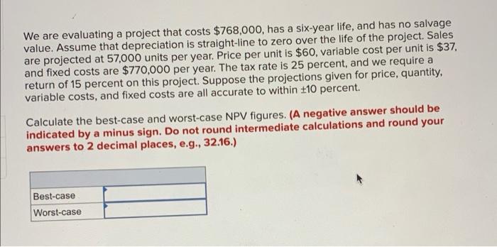  We are evaluating a project that costs $768,000, has a six-year