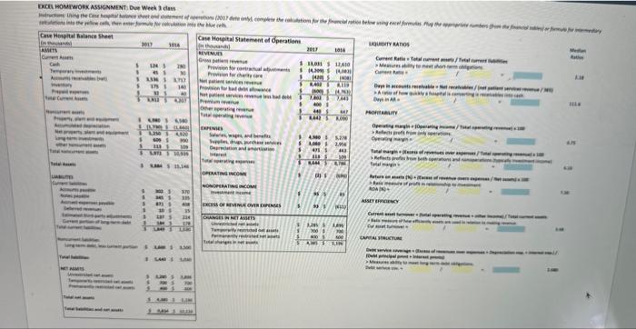 complete the ratio calculations using excel formulas from data in the case