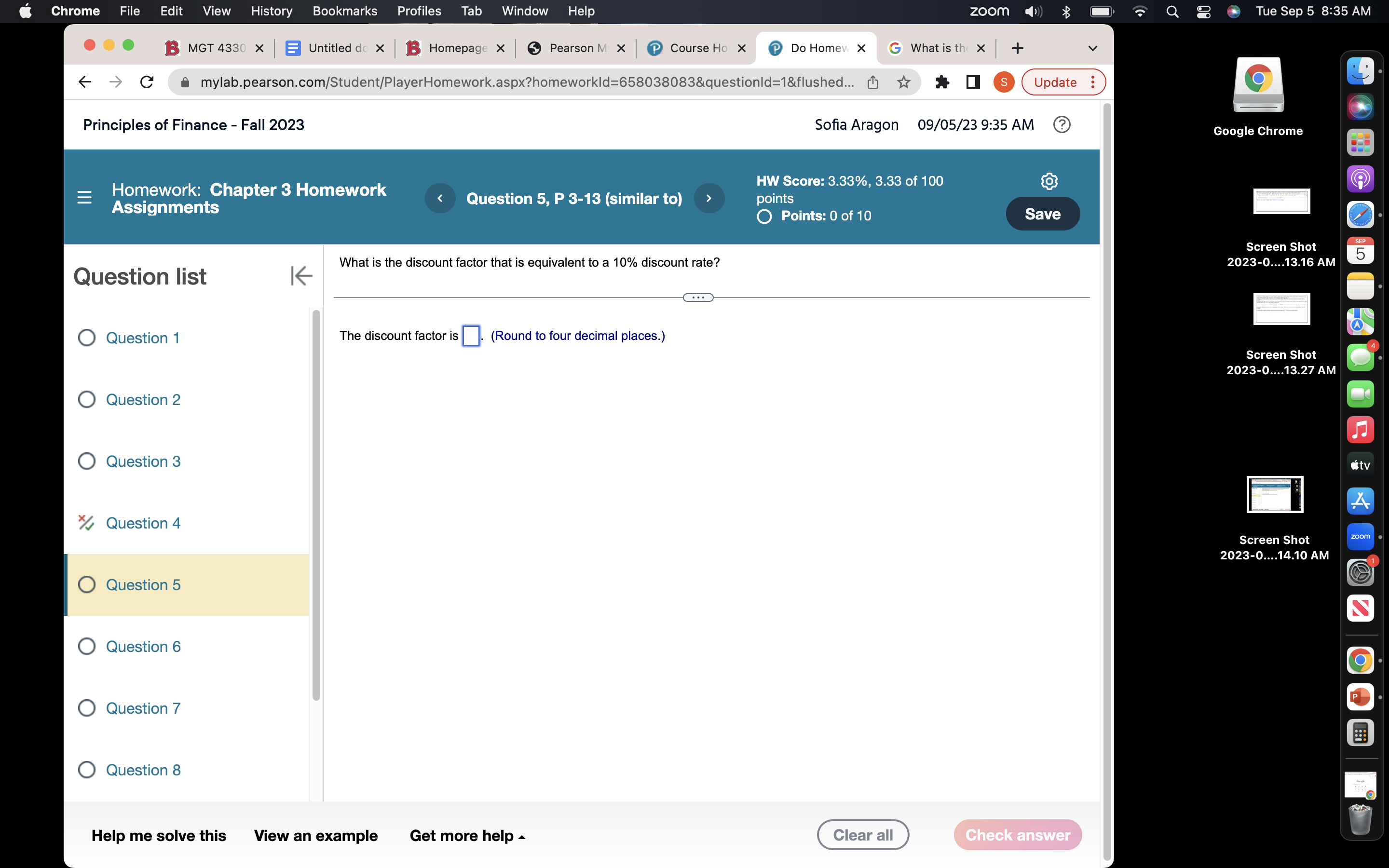 What is the discount factor that is equivalent to a 10%