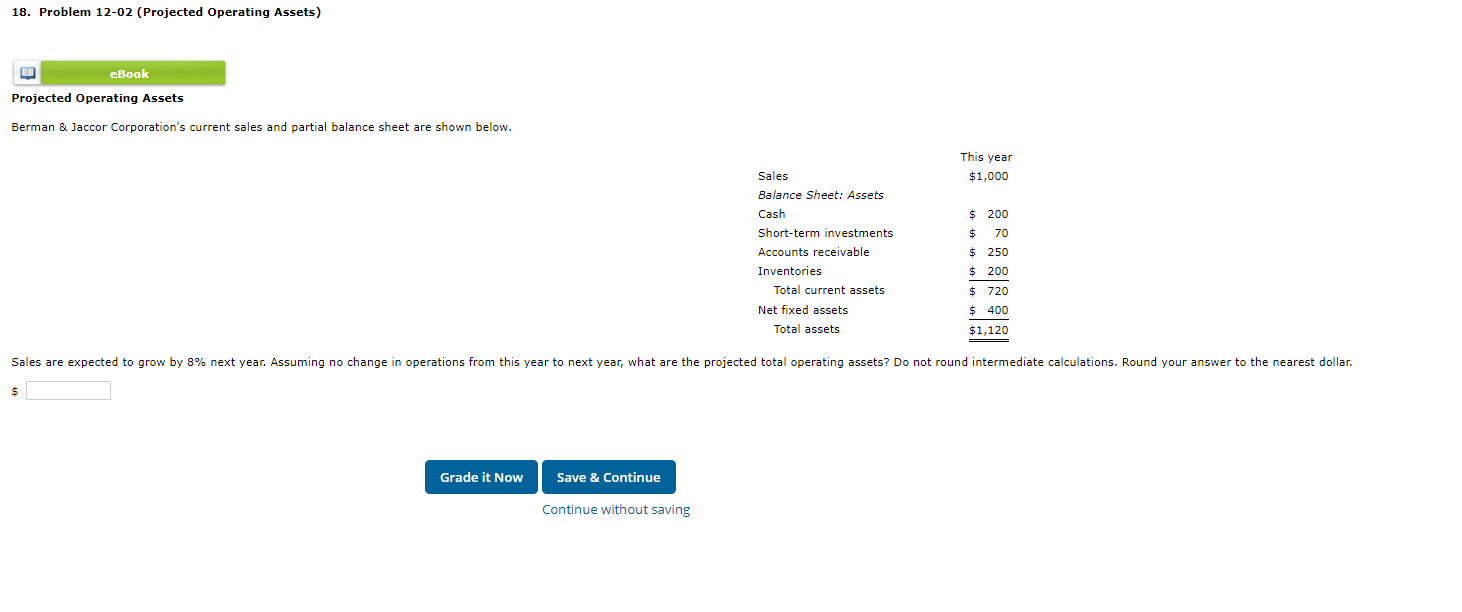  18. Problem 12-02 (Projected Operating Assets) ED eBook Projected Operating Assets