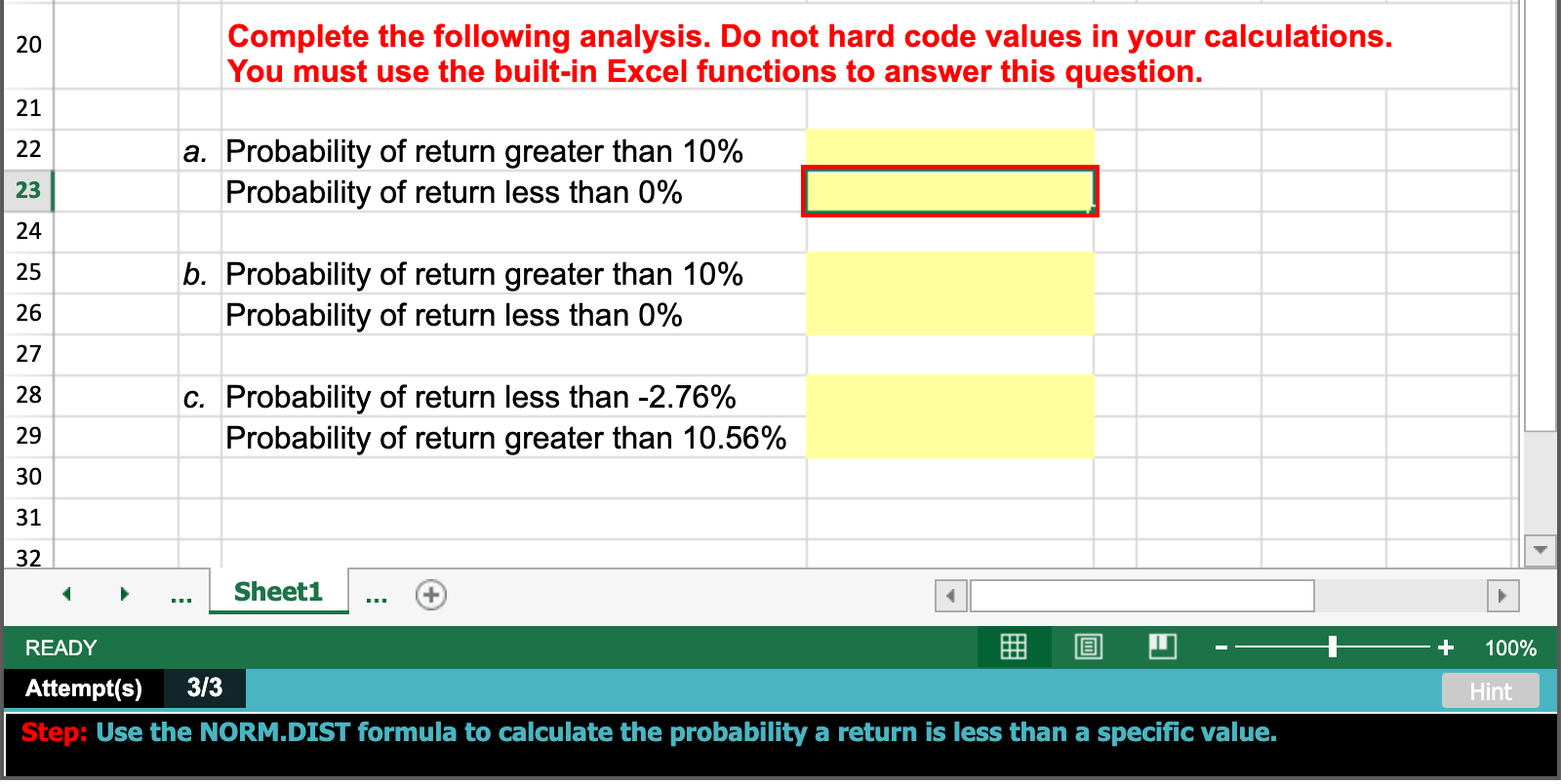 distributed Suppose the returns on Based on the values below answer the