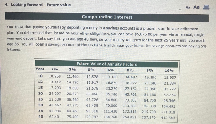  4. Looking forward Future value Aa Aa Compounding Interest You know
