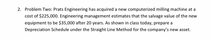 2. Problem Two: Prats Engineering has acquired a new computerized milling